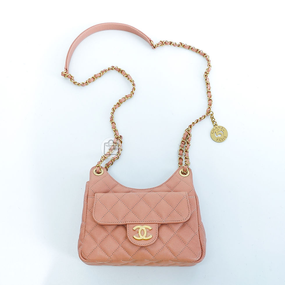 Thumbnail: Chanel 2023 Wavy Hobo Small Shoulder Bag Beige Peach Caviar