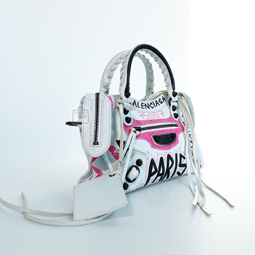Thumbnail: Balenciaga City Graffiti Classic Studs Bag Leather Mini Trắng