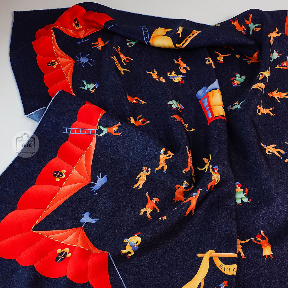 Thumbnail: Bvgari Khăn Vuông 85cm Magical World of Clowns" Silk Jacquard Xanh Đen