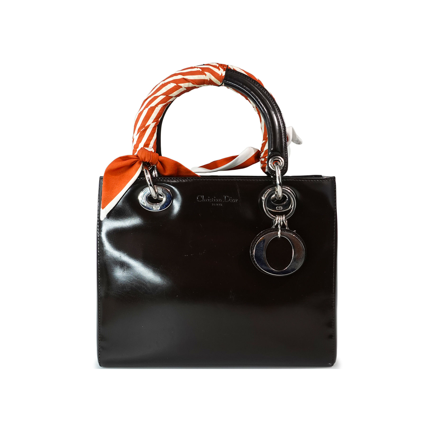 Christian Dior Lady Medium Handbag Da Bóng Nâu Đen