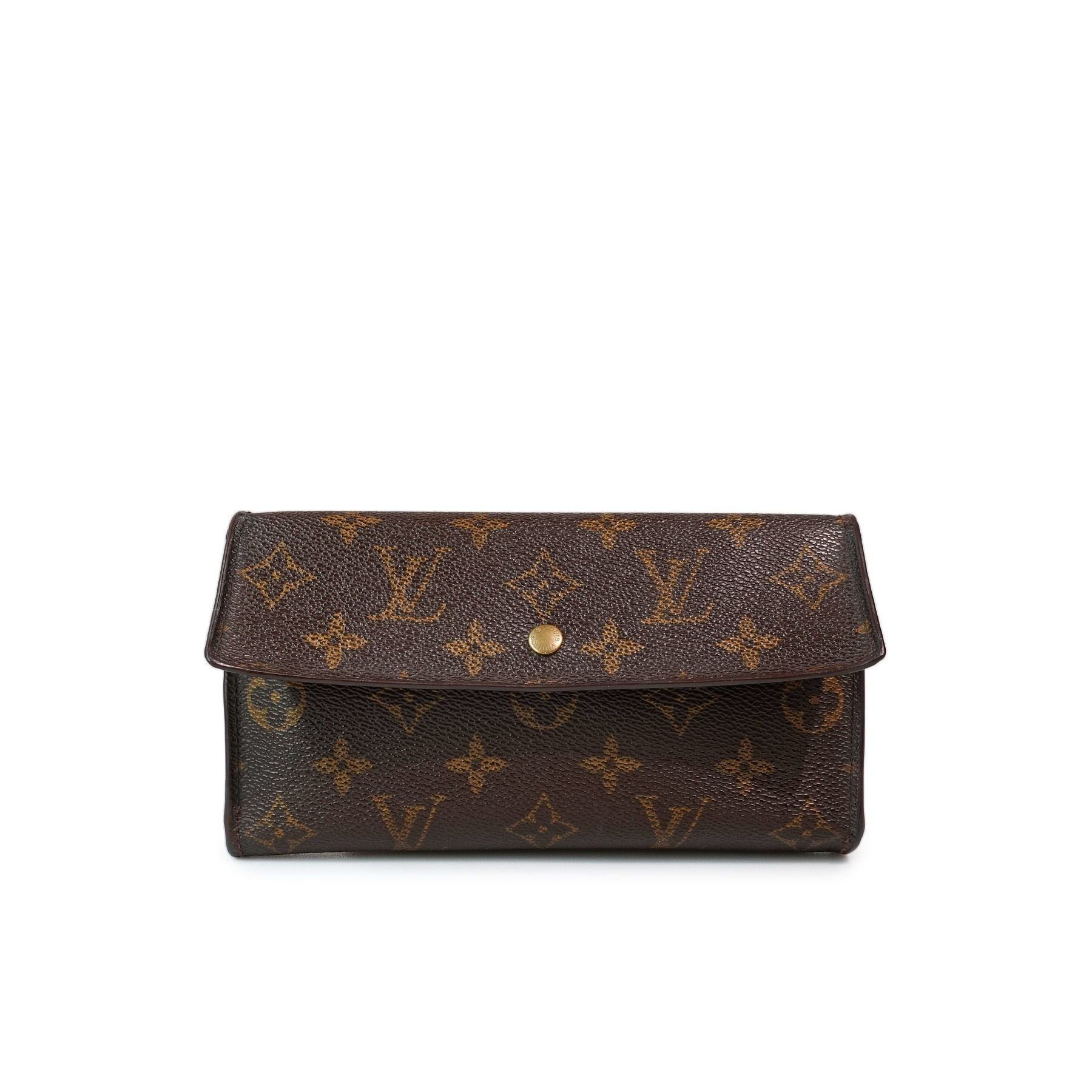 Louis Vuitton LV Sarah Monogram Flap Vintage Trifold Ví Dài Nâu