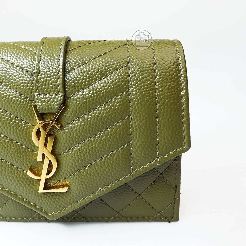 Hình thu nhỏ: YSL SAINT LAURENT Ví Ngắn Gập Card Holder Compact Tri Fold Leather Xanh Olive