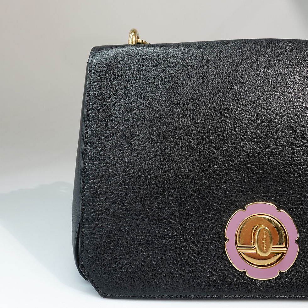 Hình thu nhỏ: Salvatore Ferragamo Flower Flap Shoulder Bag Khoá Hoa Đen