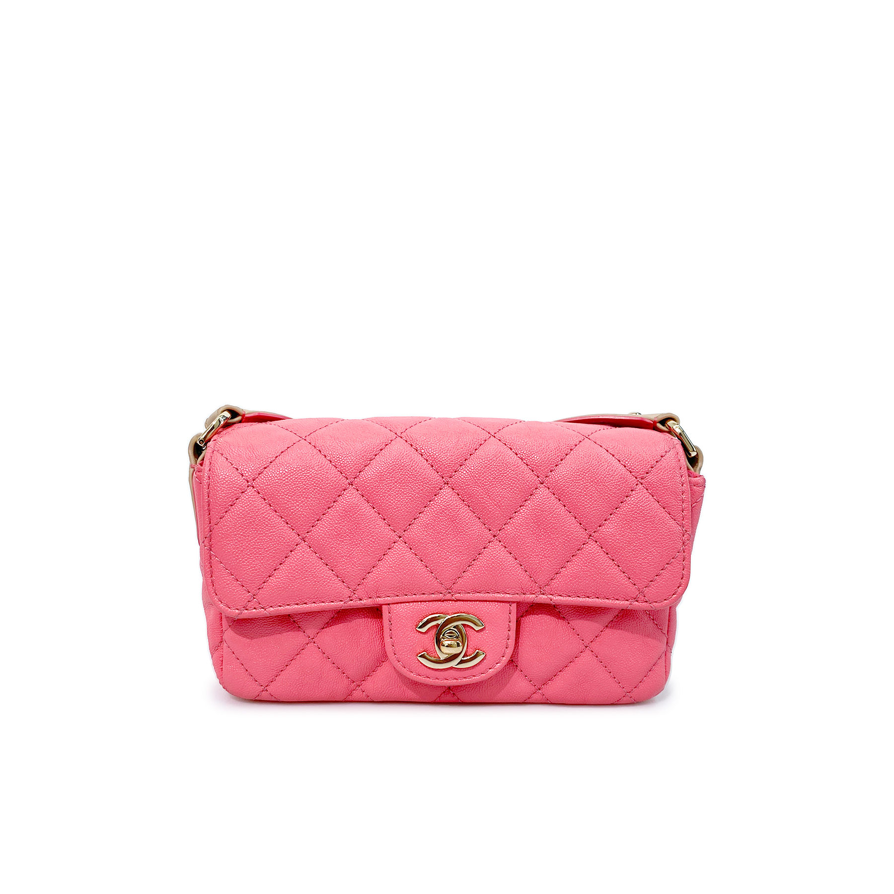 Chanel Buckle Strap CC Messenger Bag Quilted Caviar Small Pink