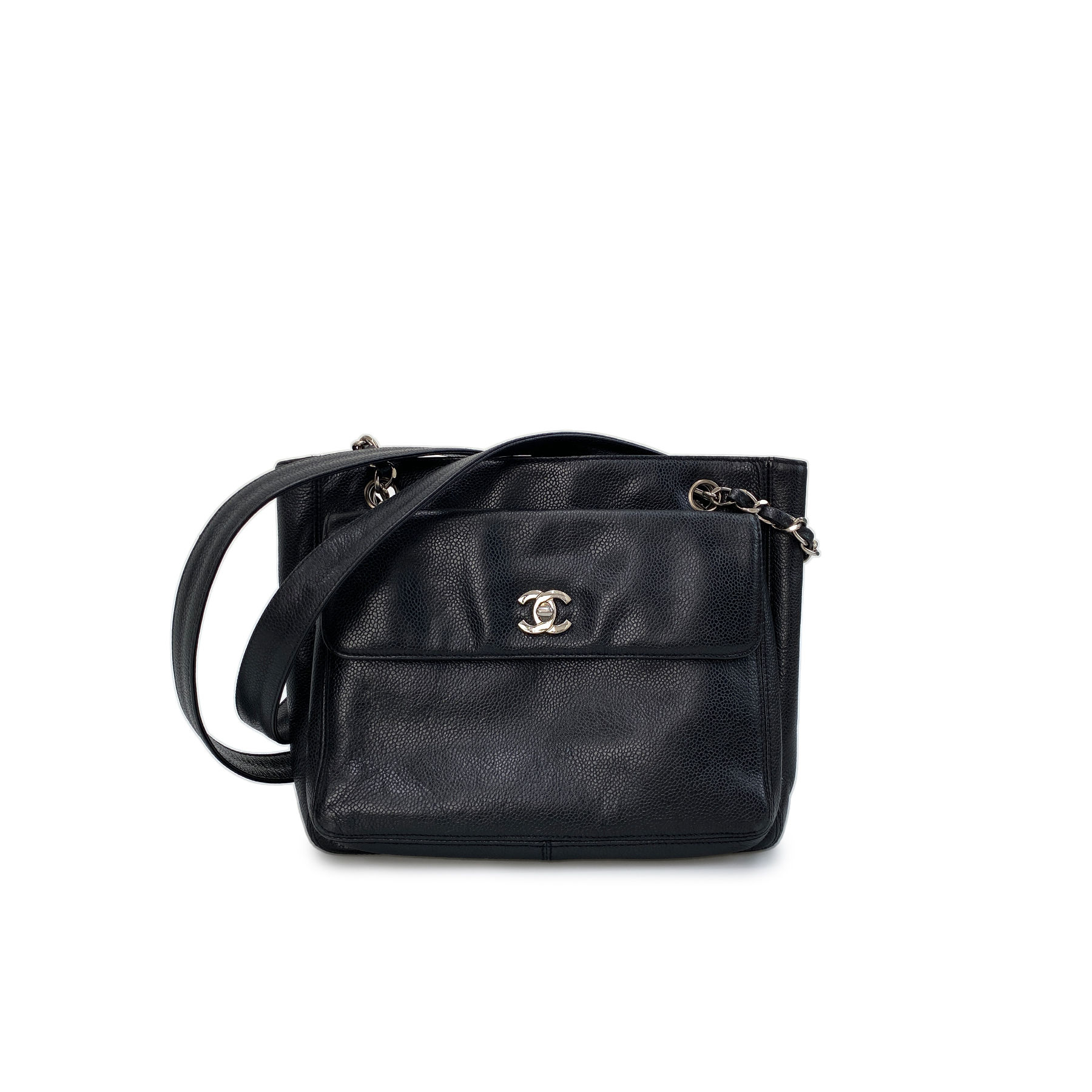 Chanel Around 1997 Caviar Vintage Tote Bag Đen