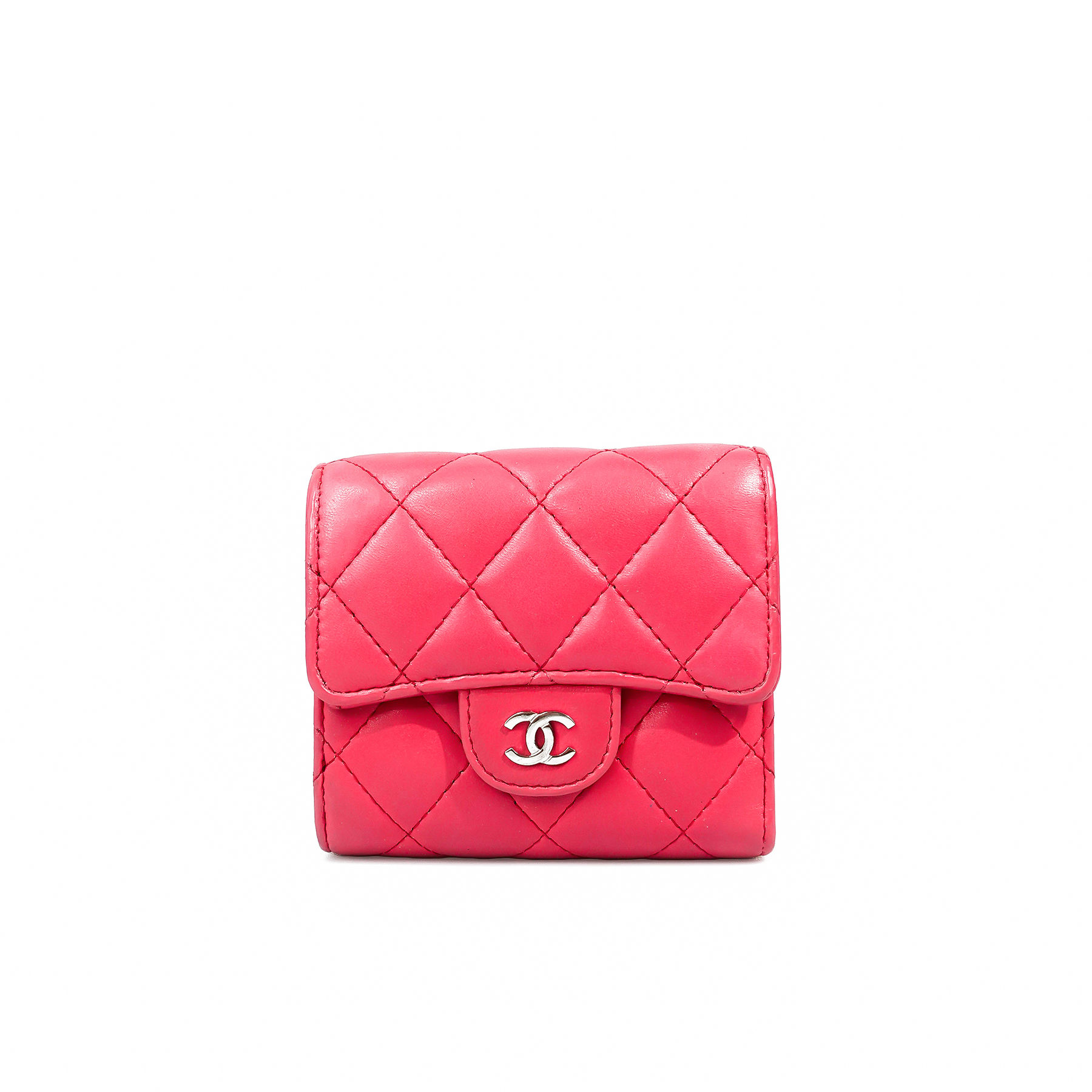 Chanel Classic Flap Card Case Ví Ngắn Gập Quilted Lambskin Hồng