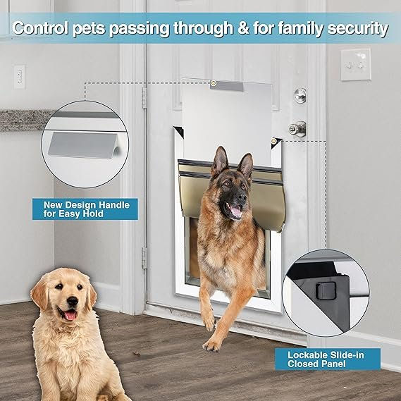 Miniature : HANIML Extra Large Dog Door Heavy Duty Aluminum Doggy Door with Telescoping Tunn
