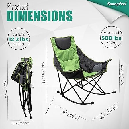 Thumbnail: Camping Rocking Chair for Adults, Luxury, (Green) Padded Recliner