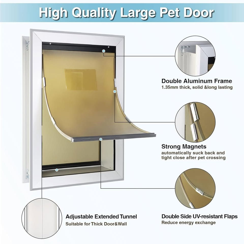 Miniature : HANIML Extra Large Dog Door Heavy Duty Aluminum Doggy Door with Telescoping Tunn
