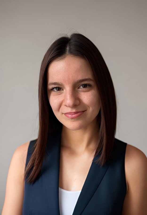 Portrait of Joana D. Fernandes, wearing a navy vest
