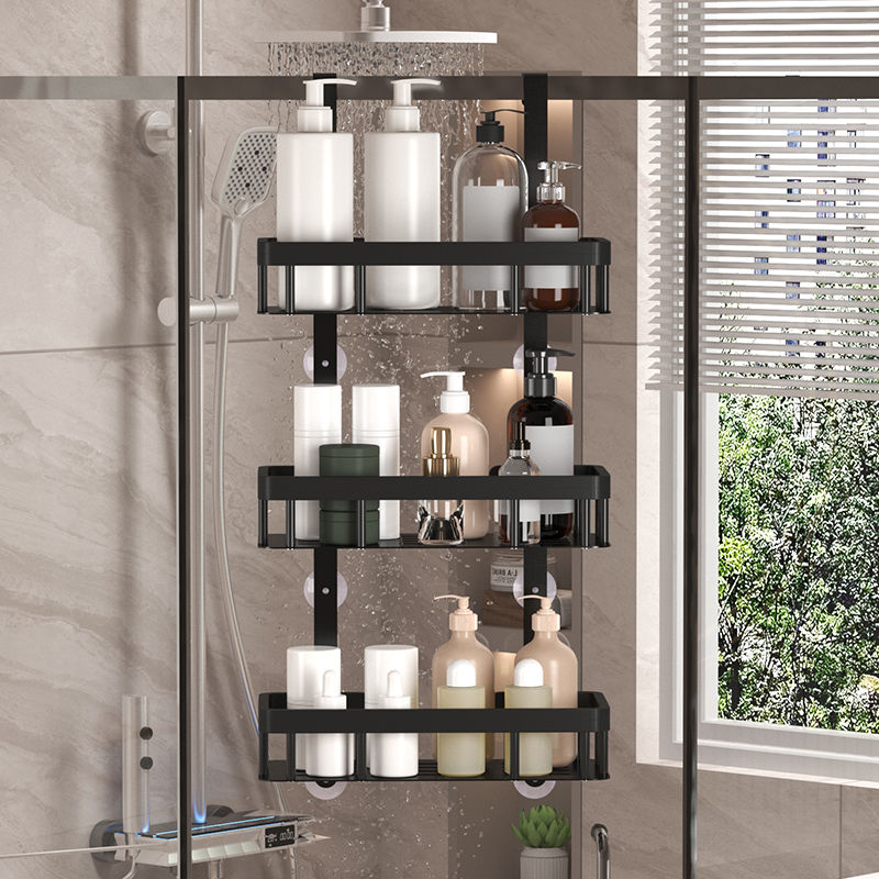 Bathroom wall mounted three-layer storage rack, door mounted rack, shower gel ra