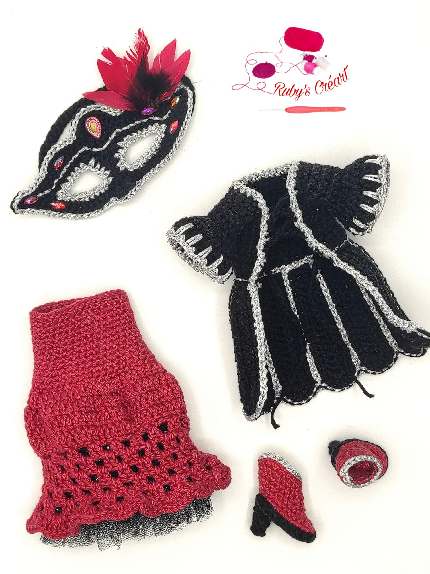 Tutoriel au crochet Tenue carnaval de Venise complète poupée à composer