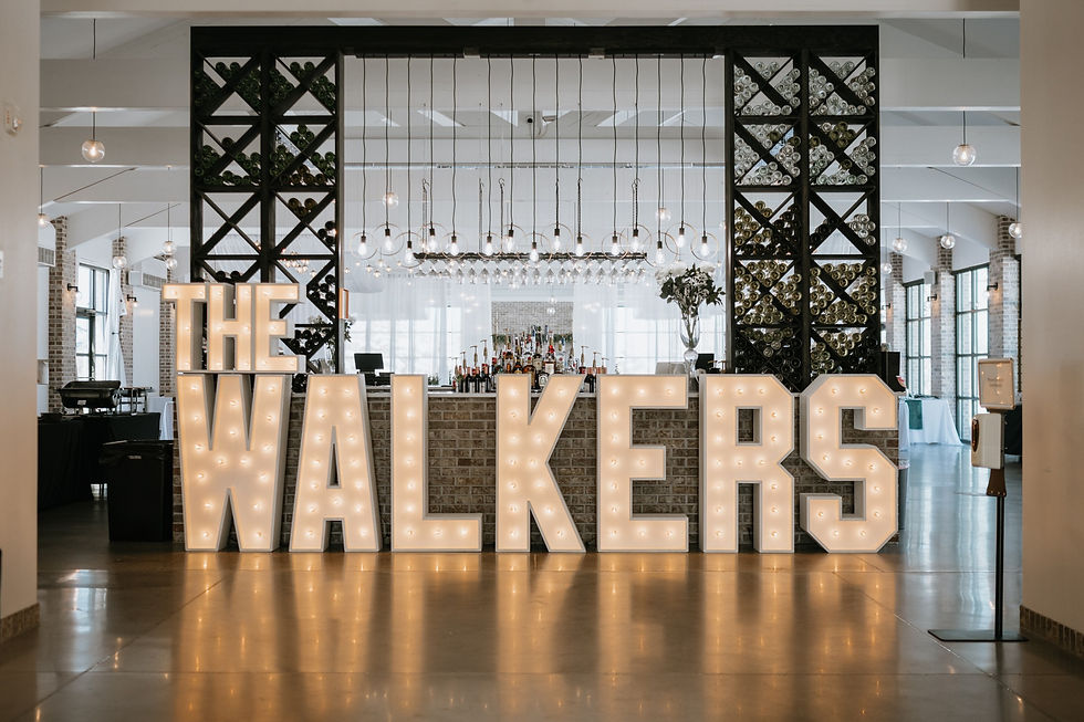 marquee letter rentals for wedding last name placed at entrance for guest photos during the party