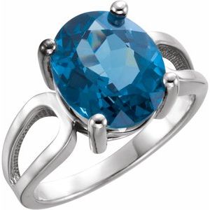 Platinum 12x10 mm Natural London Blue Topaz Ring