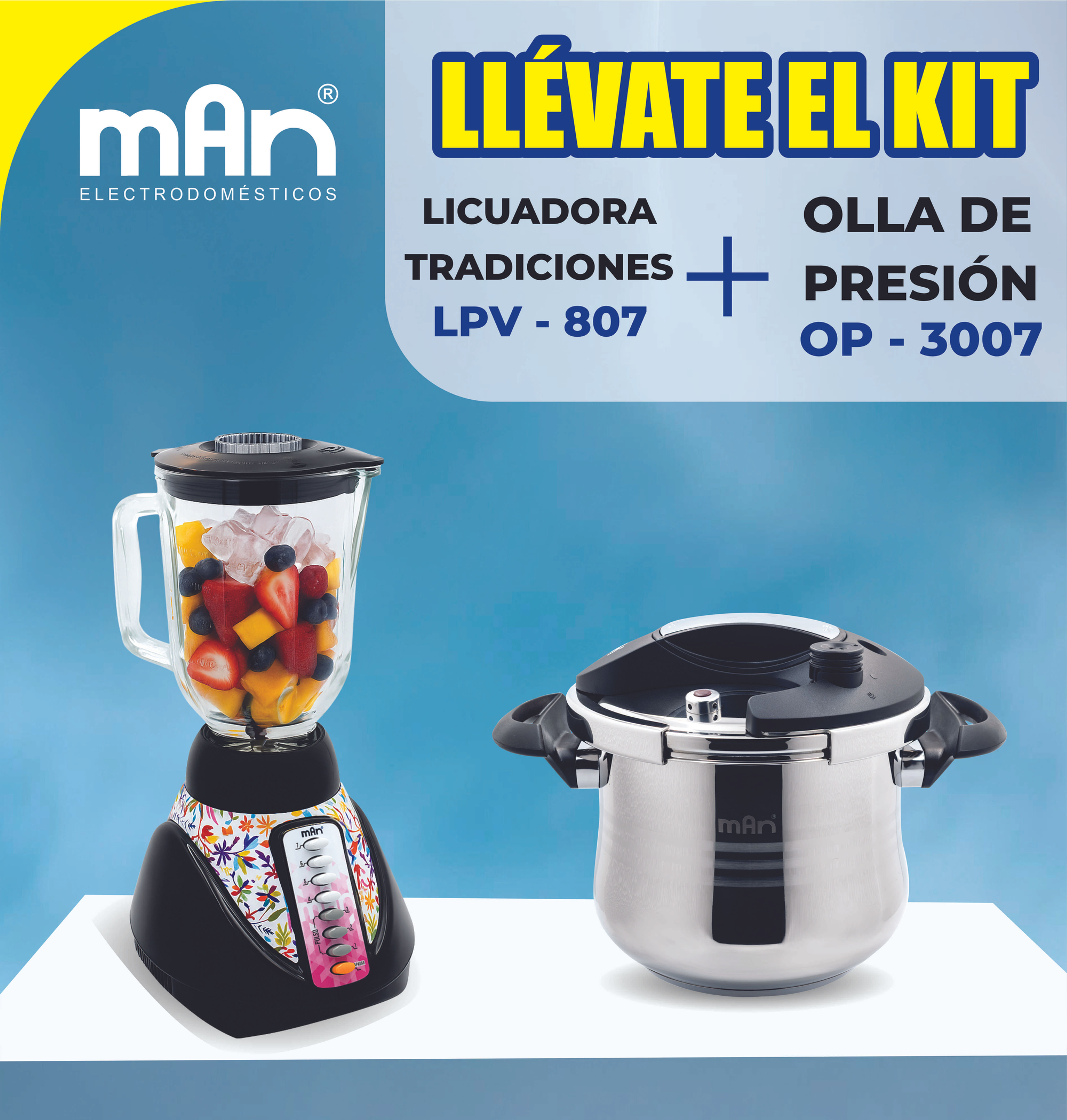 Kit Man: Olla de presión OP-3007 + Licuadora LPV-807 Tradiciones