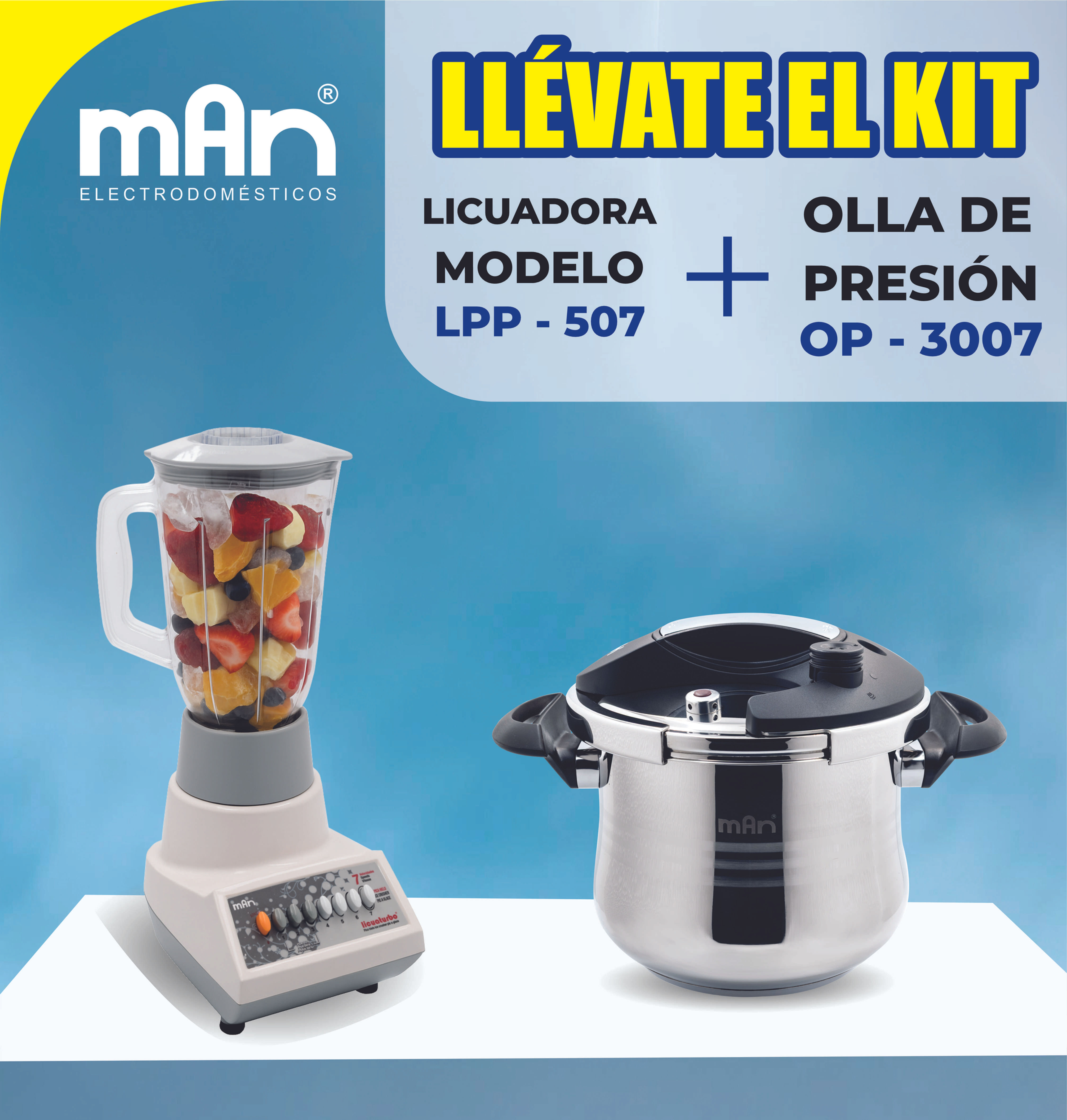 Kit Man: Olla de presión OP-3007 + Licuadora LPP-507
