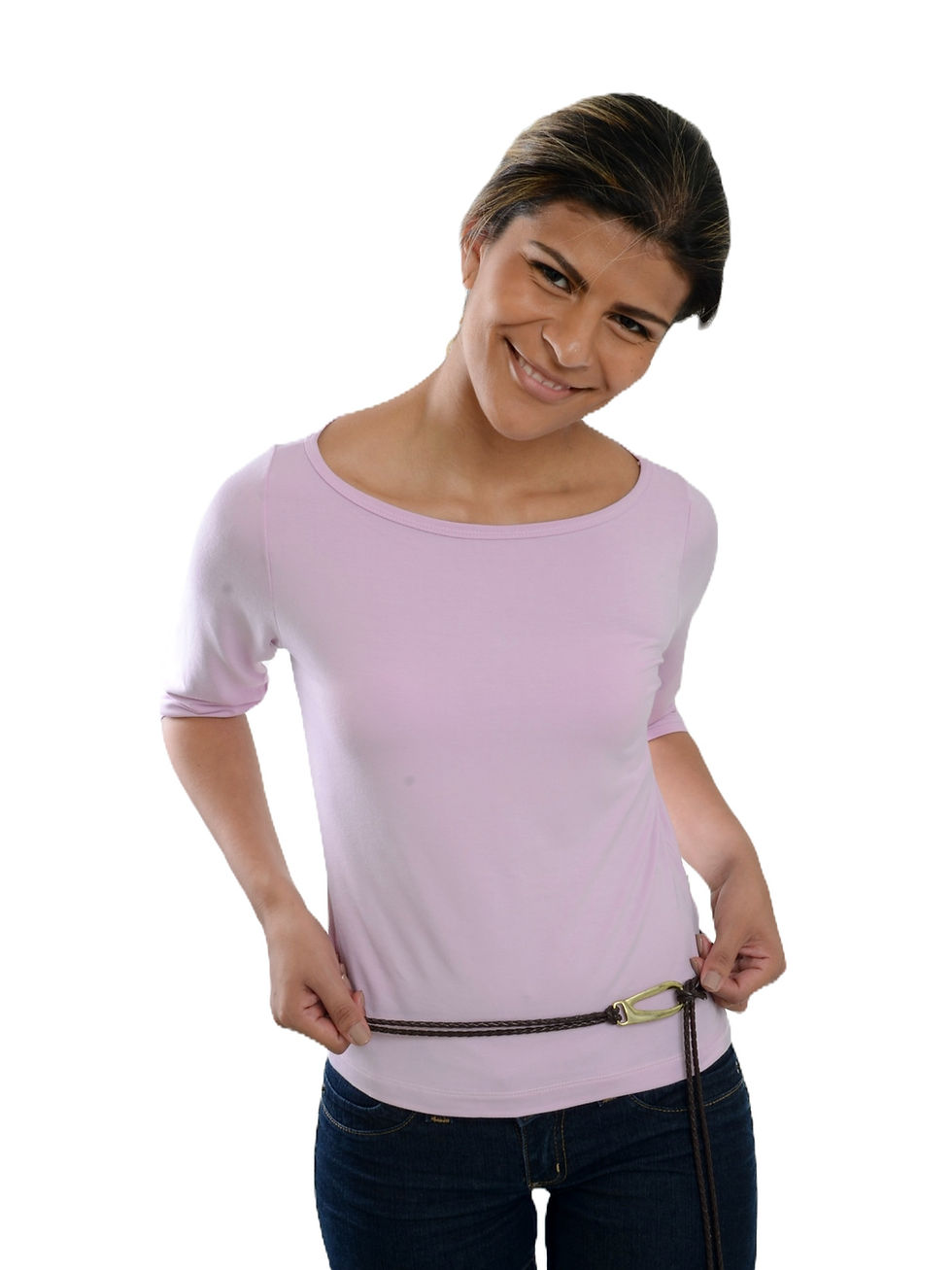 Miniatura: Modelo mostrando blusa rosa clara therelli-moda