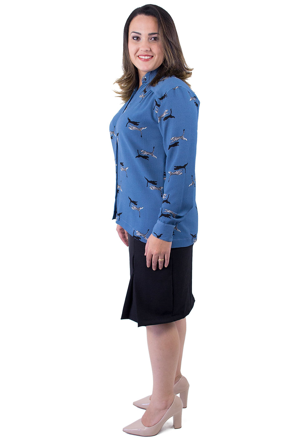 Thumbnail: Blusa azul estampada therelli-moda com saia