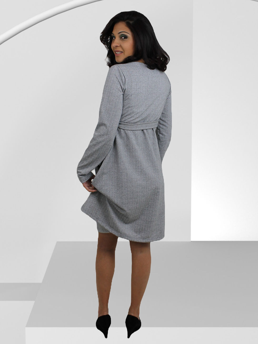Thumbnail: Vestido cinza longo, manga comprida, therelli-moda