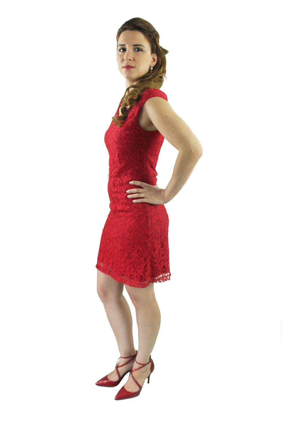 Miniatura: Vestido vermelho de renda, casual, therelli-moda