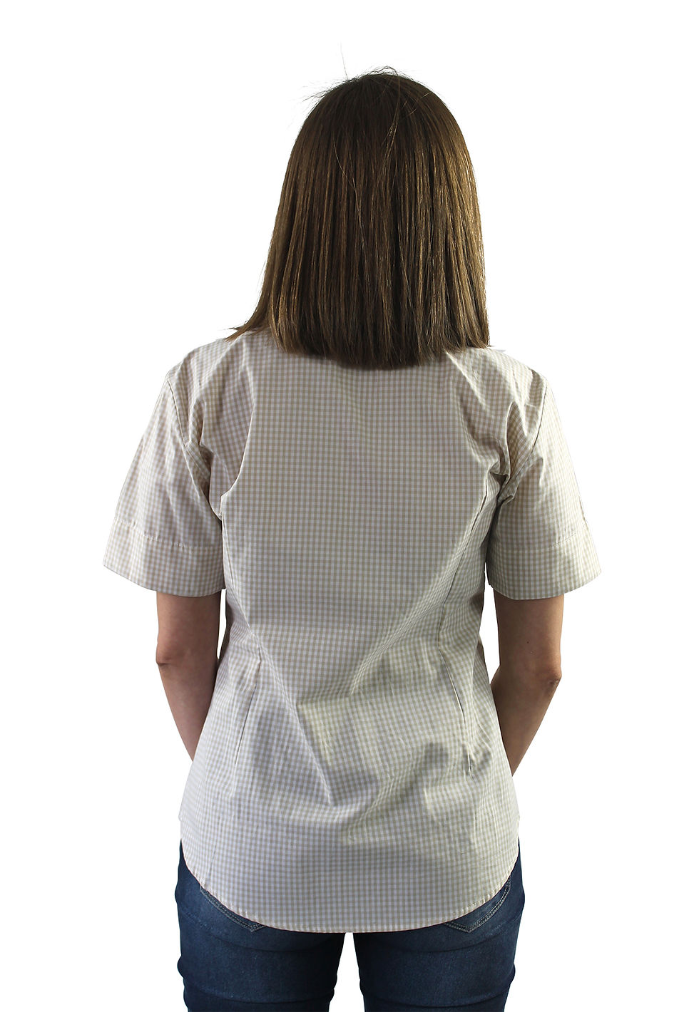 Modelo usando camisa feminina manga curta therelli-moda