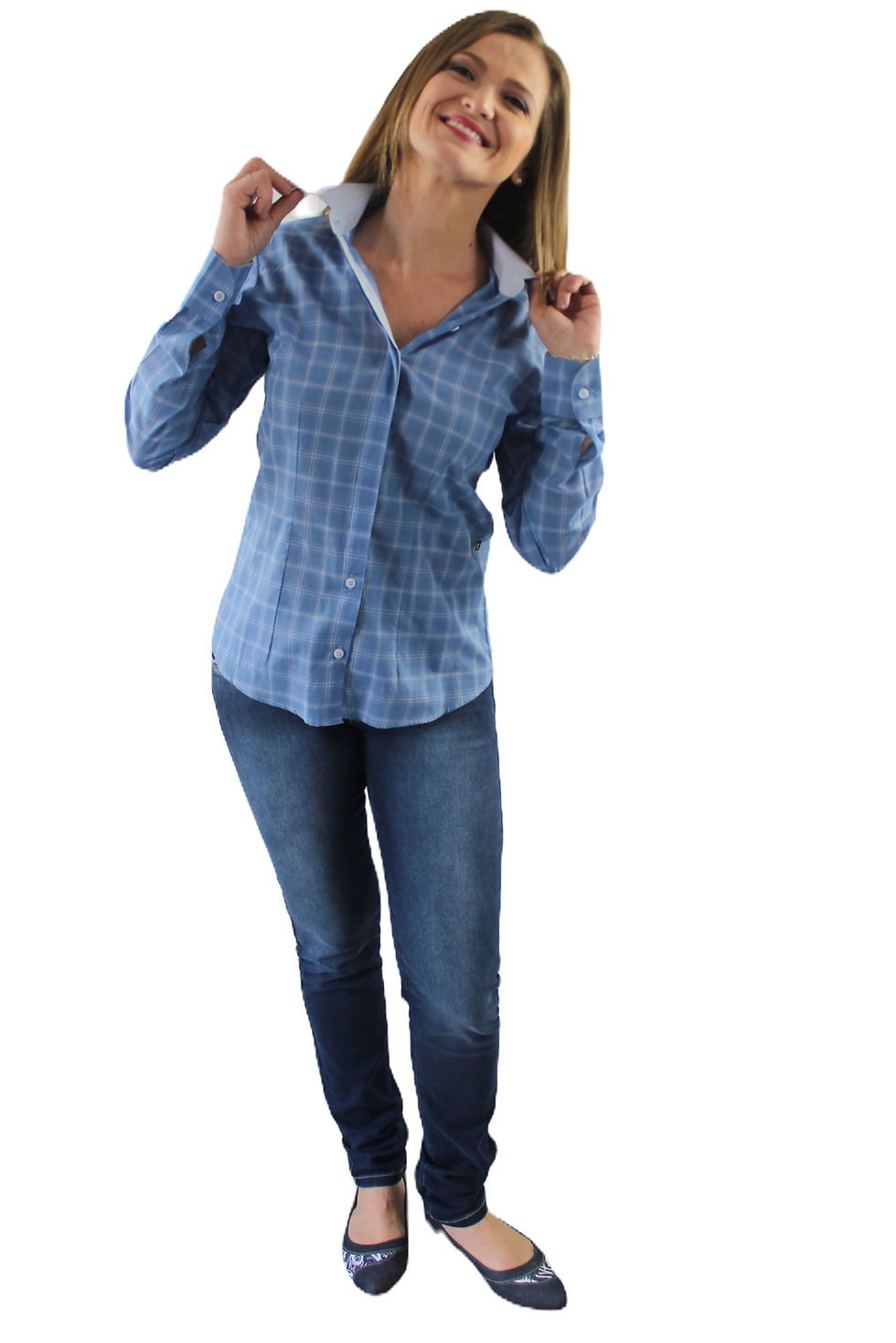 Thumbnail: Modelo usando camisa xadrez azul, therelli-moda