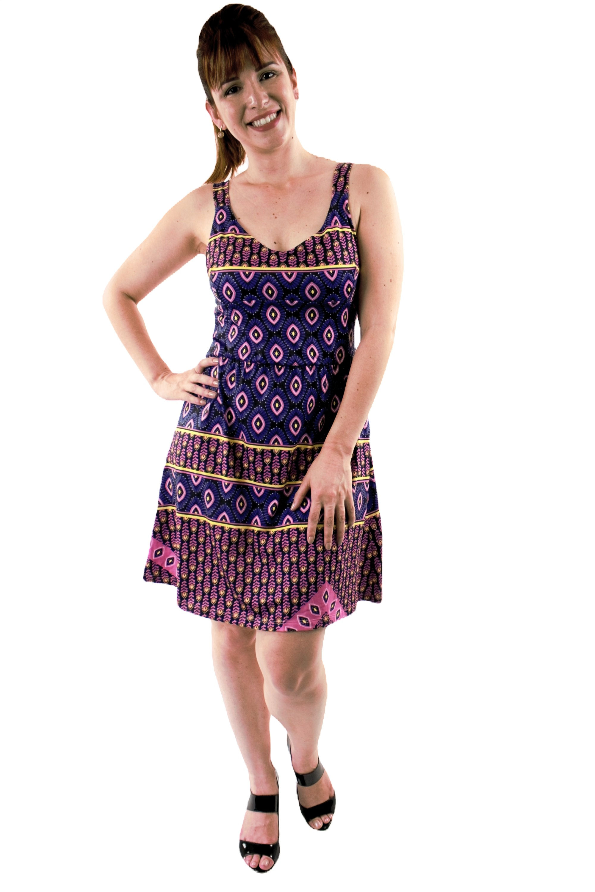 Vestido azul estampado therelli-moda, ideal para ocasiões casuais