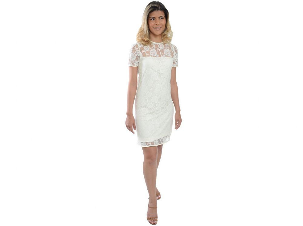 Vestido de renda offwhite curto, elegante, therelli-moda