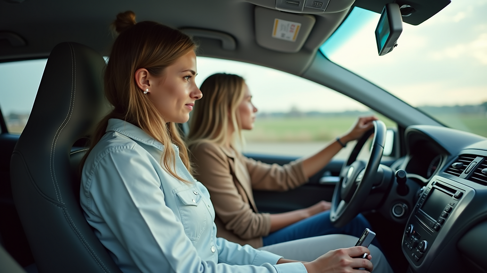 Wide angle view of a driving school classroom with students preparing for driving lessons