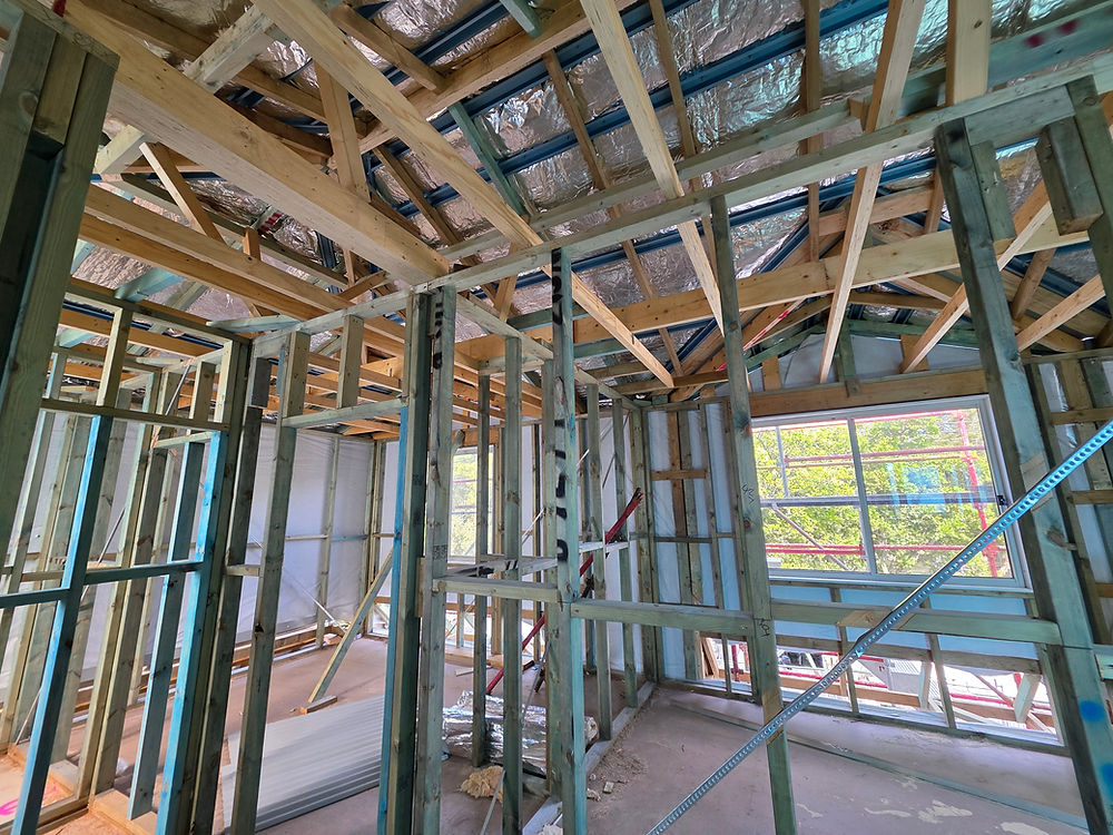 House construction interior with wood framing