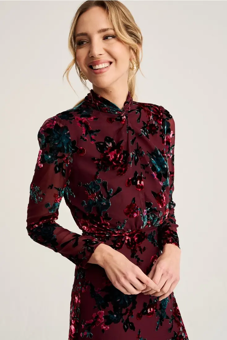 Thumbnail: Bruna Claude Burgundy Floral Midi Dress