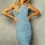 Thumbnail: Little Mistress Blue Ruched One Shoulder Midi Bodycon Dress by Vogue Williams