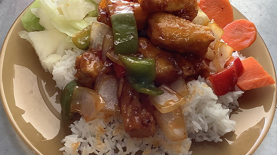 #R5. Orange Tofu/Seitan with steam rice (Cơm Đậu Hủ Sốt Cam)