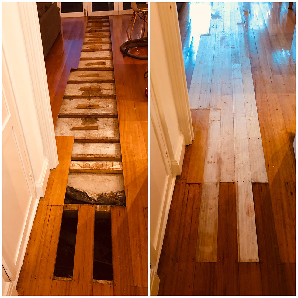 Handyman repairing wooden stairs inside a Melbourne home