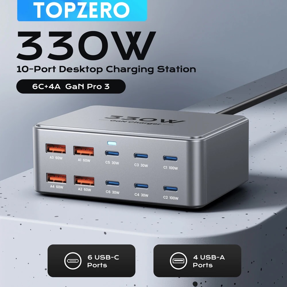 Cargador GaN 330W con 10 puertos: ¿Vale la pena a €26?