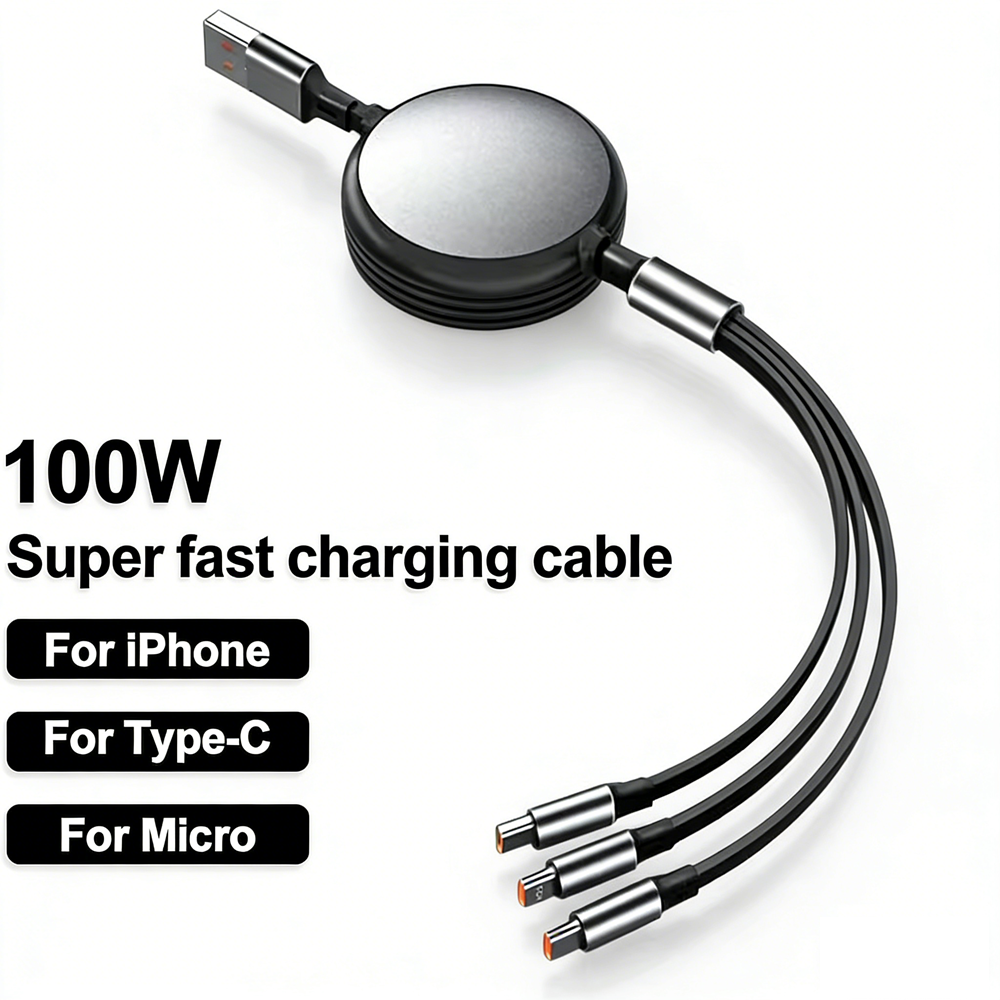 Cable 3 en 1 Retráctil 100W: La Solución Definitiva de Carga