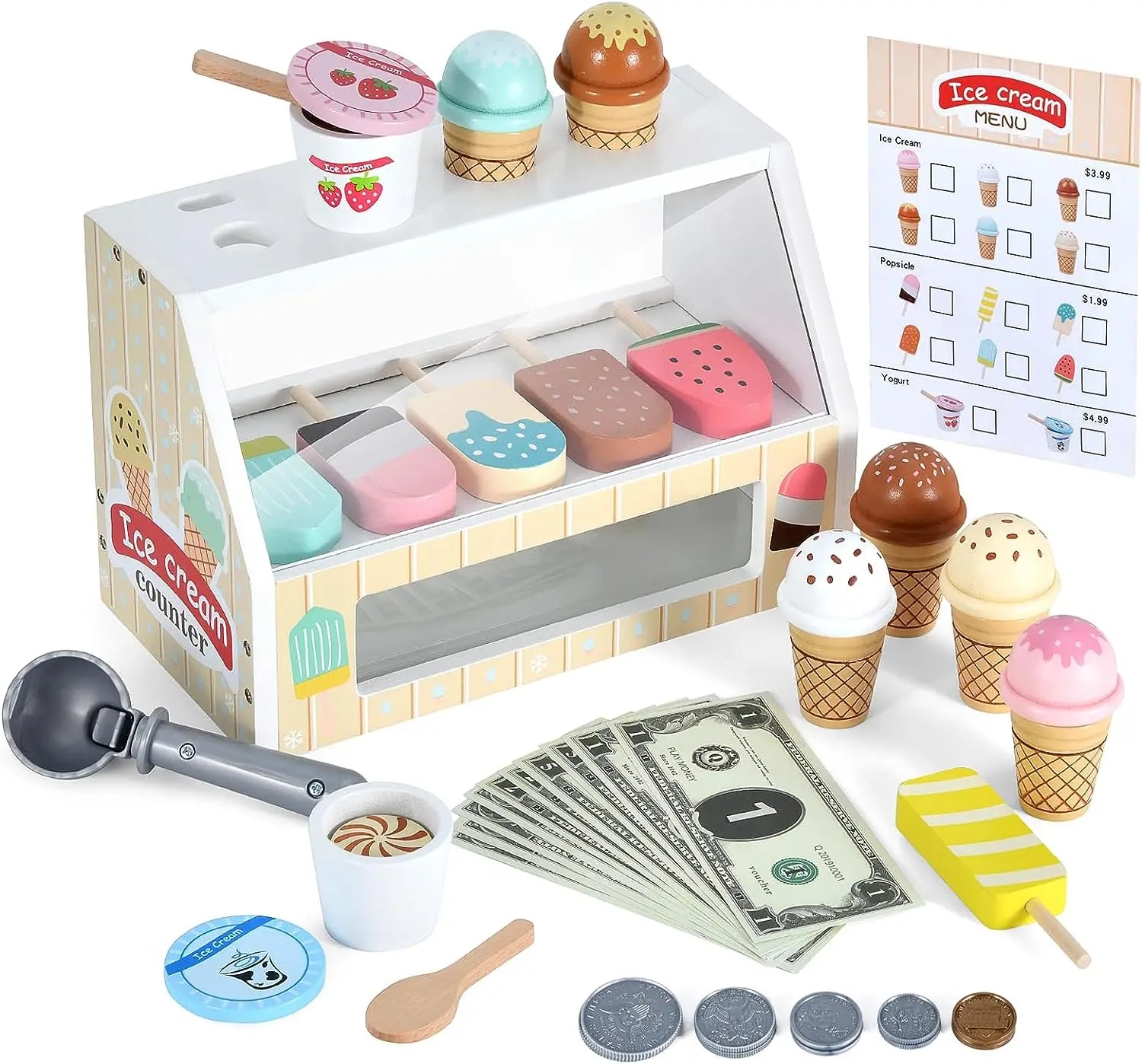 Set de helado de madera para juego simbólico: qué obtienes realmente
