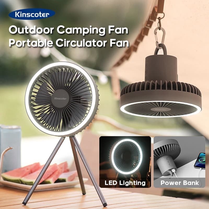 Ventilador portátil para camping con batería 10000mAh y luz LED