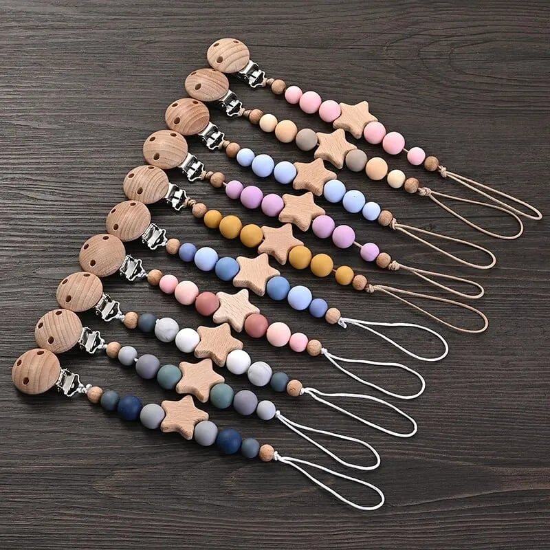 Cadena de chupete con clip de madera por menos de €3
