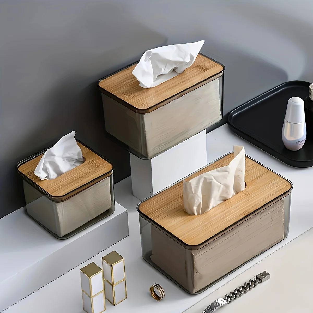 Caja de pañuelos con tapa de bambú por menos de €6