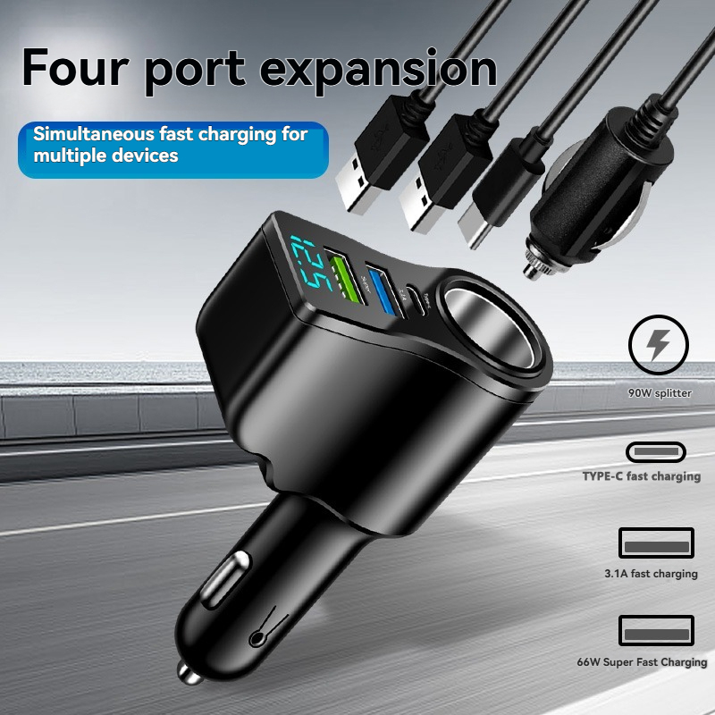Cargador de Auto 66W que Convierte 1 Encendedor en 3 + USB Dual