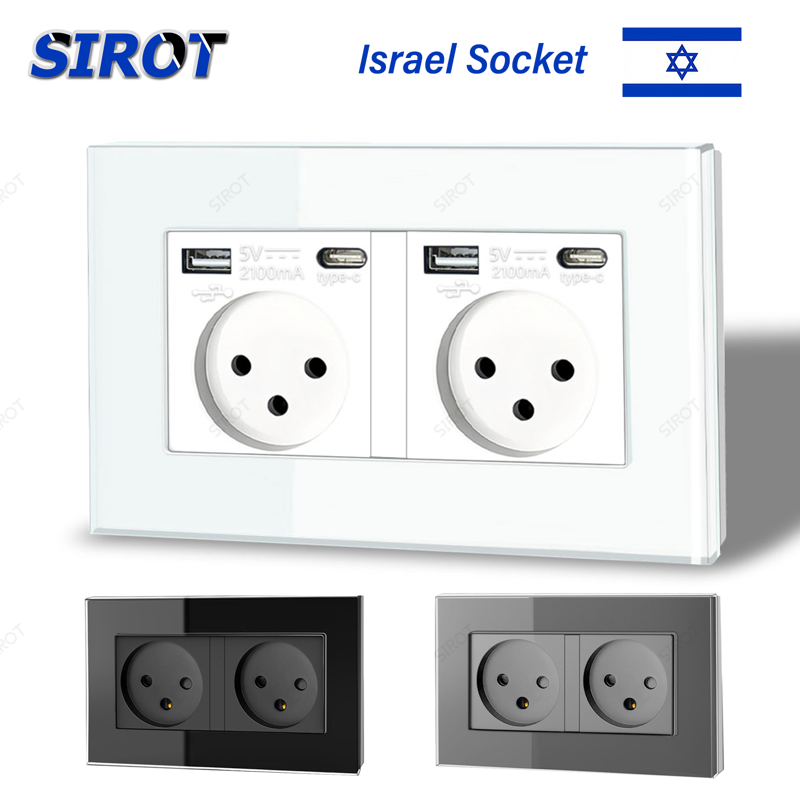 Enchufe USB-C SIROT Israel: Panel de Cristal Templado Moderno