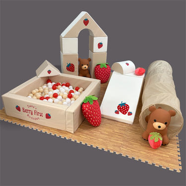 Beige soft play, berry first birthday theme