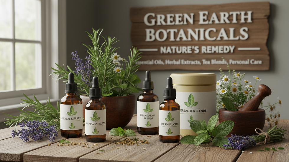 Eye-level view of essential oil bottles with fresh herbs on wooden table