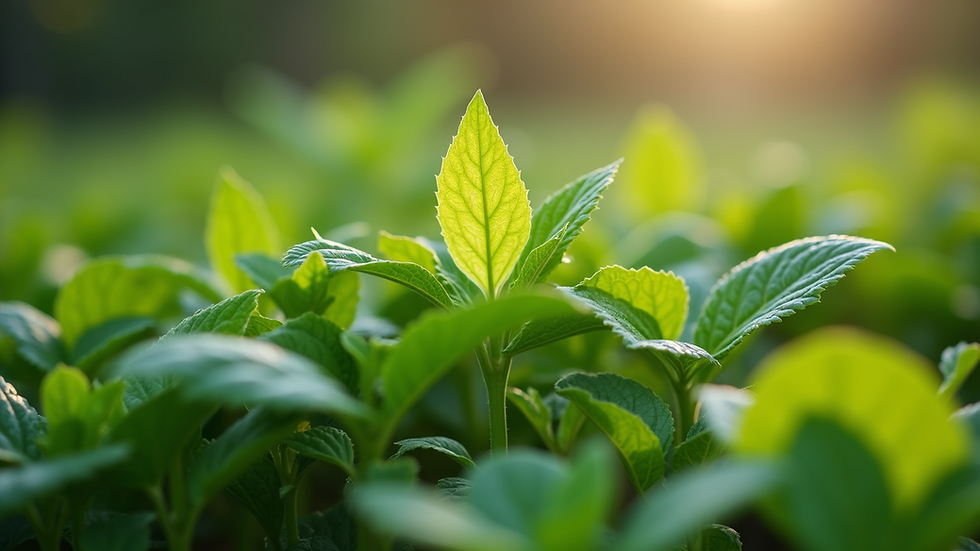 Close-up view of fresh green herbs in a garden bed