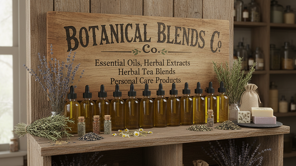 Eye-level view of amber glass bottles filled with essential oils on a wooden shelf