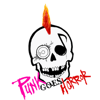 A skull with a mohawk featuring the slogan "Punk Goes Horror"