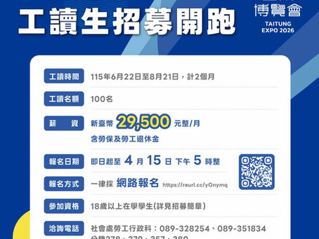 2026臺東博覽會工讀生招募