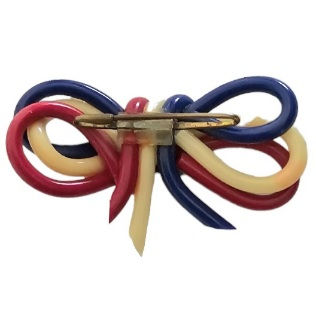 Patriotic Celluloid Red White Blue Bow Pin - see back