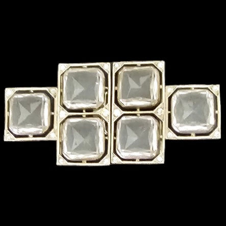 Art Deco Czech Buckle - Clear Emerald Cut & Paste Stones